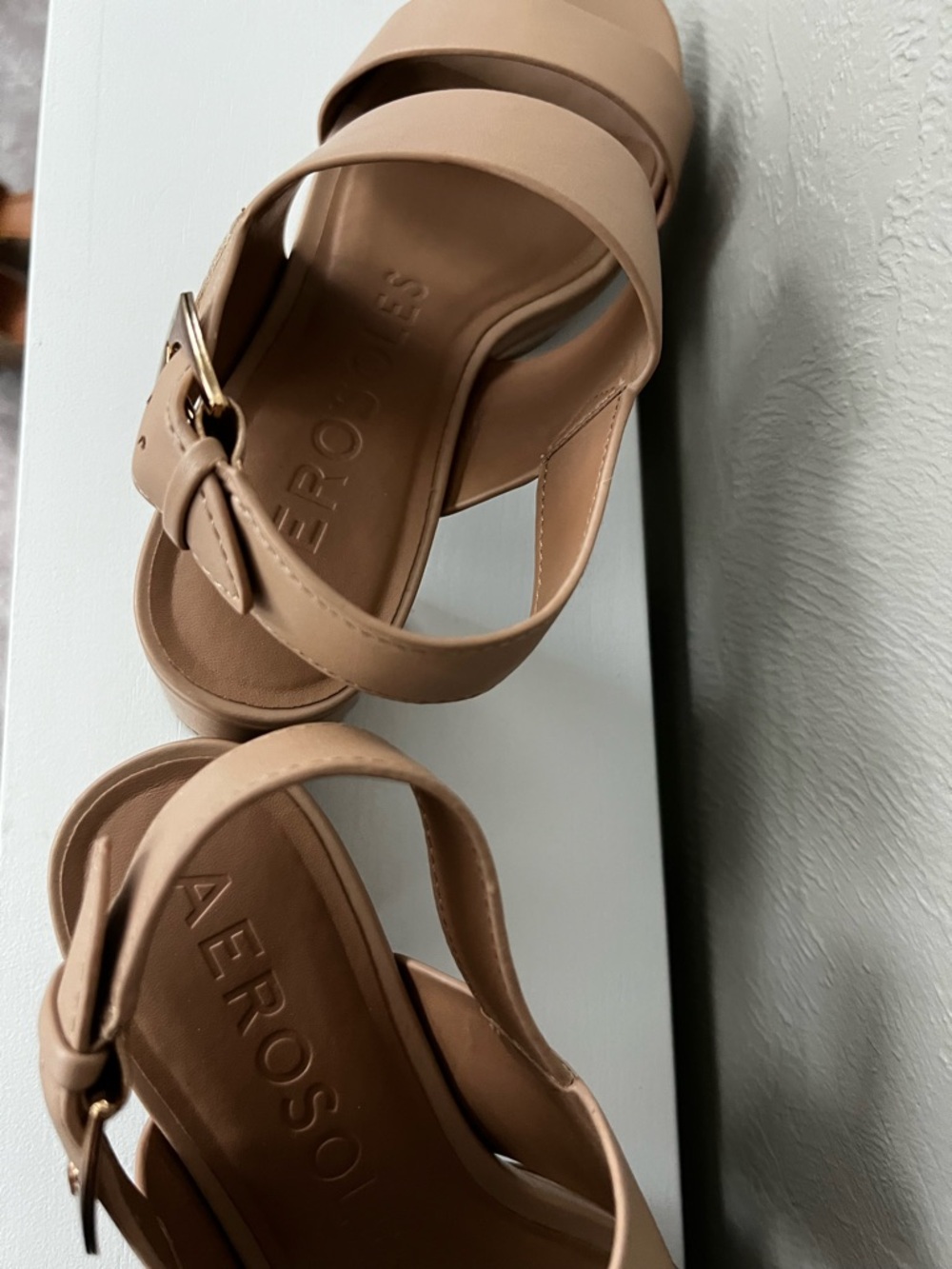 AEROSOLES Nude  Camilla Wide-Strap Block Heel Sandals - Picture 4 of 5